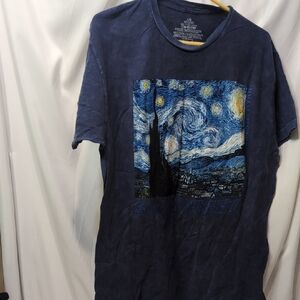 Unisex Vincent Van Gogh Starry Night Blue Graphic Tee Size Large NWOT